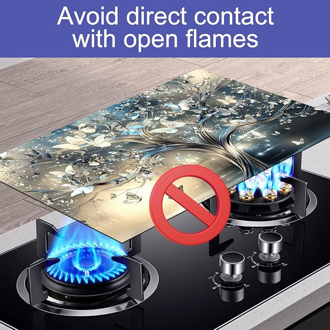 HOMETITUTE Silver Butterfly Tree Stove Top Cover 28x20 Diatomite Decor Mat