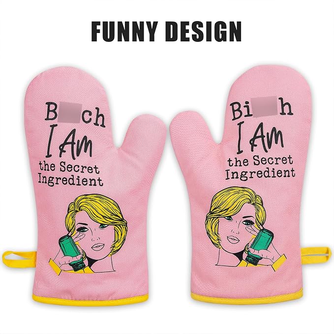 Miracu Funny Kitchen Cooking Oven Mitts, Baking Stuff Baker Gifts for Women | Pink Kitchen Accessories, Cute Baking Gifts for Women Mom, House Warming Gifts New Home, Christmas Birthday Housewarming Idea