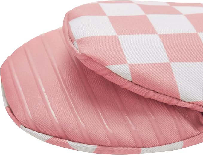 Ohocut Pink Checkered Mini Oven Mitts Heat Resistant, Vintage Retro Checkerboard Mini Silicone Oven Mitts Cute, Non-Slip Small Short Kitchen Oven Gloves Set of 2