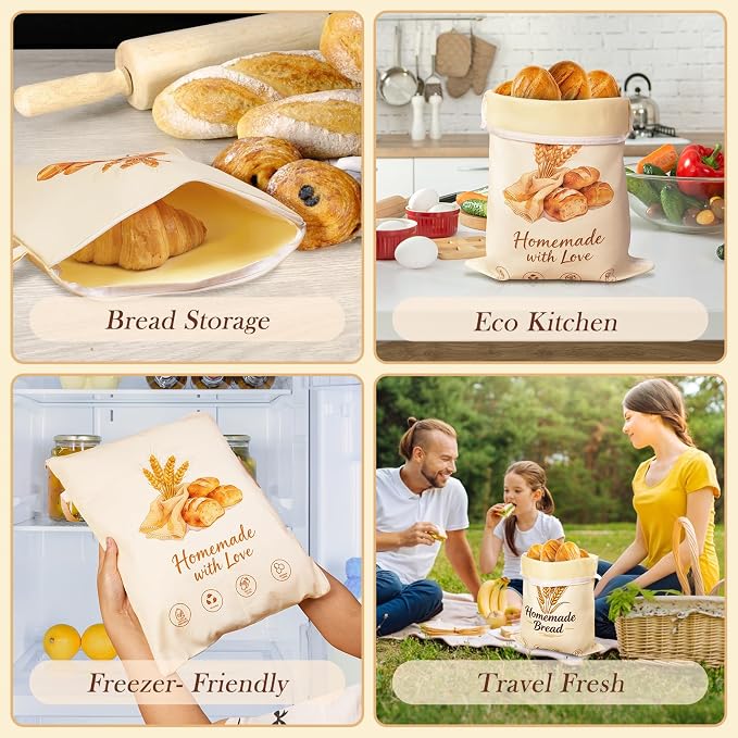 2 Pack Beeswax Bread Bags for Sourdough Homemade Bread, sourdough Bread Bag | 13x17in Reusable Bread Bag, beeswax bags Natural Beewax Lined Wide Zipper Bread Bag Keep Loaves Fresh Longer for Food Storage