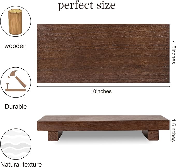 Wood Bathroom Tray Farmhouse Decor Kitchen Soap Holder, 10"x4.5" Walnut | Waterproof, Lightweight, Easy Clean, Small Wooden Riser Pedestal Stand Accessories for Office Desk, Vanity, Counter, Sink