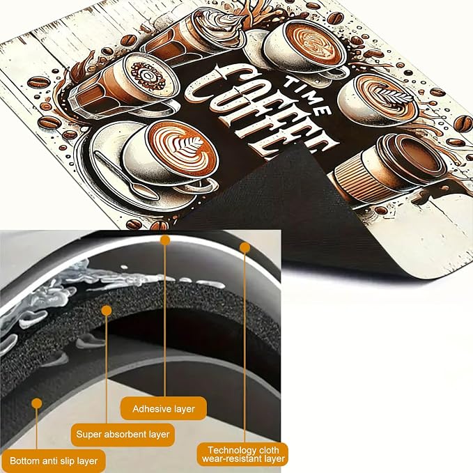 HOMETITUTE Coffee Time Stove Top Cover 28x20 Vintage Café Diatomite Mat
