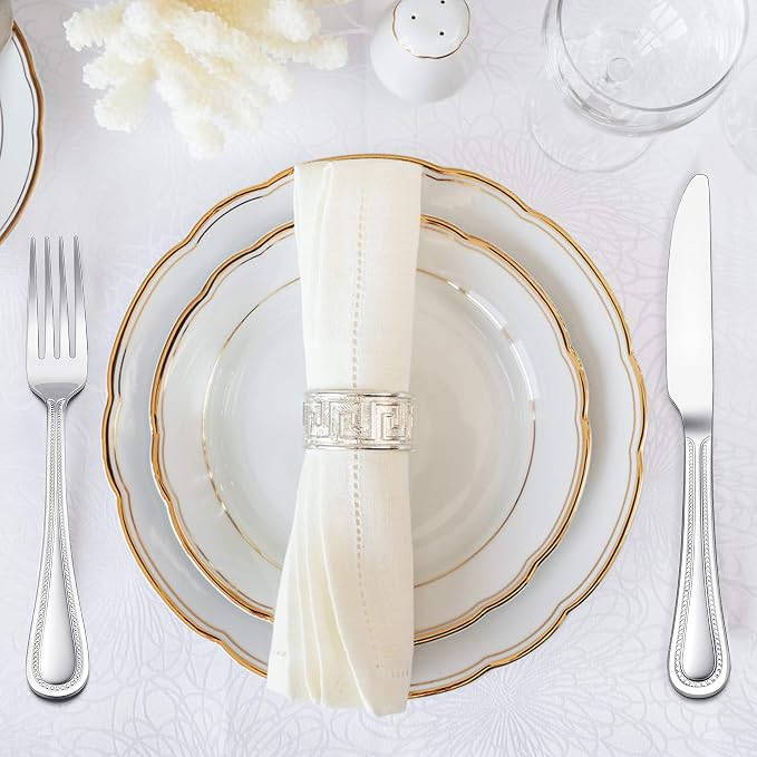 HaWare Silverware Set, 60-Piece Pearled Edge Stainless Steel Flatware for 12, Beading Tableware Cutlery Utensil for Home, Mirror Polished, Dishwasher Safe