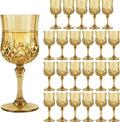24Pack Plastic Wine Glasses, 7oz Vintage Goblets for Wedding | Unbreakable Crystal Style Reusable Stemware, Elegant Gold Drinking Glass for Party Anniversary & Holiday Celebration