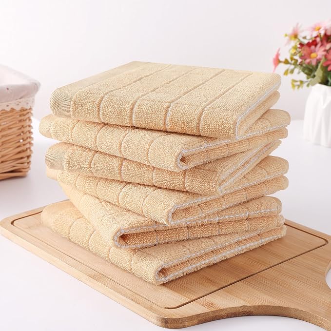 Homaxy 100% Cotton Terry Kitchen Dish Cloths, 12 Pack, Apricot | Ultra Soft and Absorbent, Suitable for Drying and Washing Dishes