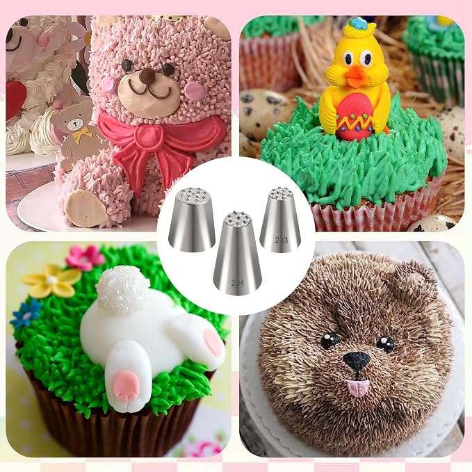 55pcs Grass Piping Nozzles and Bags Set, 2 Pastry Bag Ties, Grass Piping Tip Stainless Steel Icing Tips for Frosting Cupcakes Decoration DIY Baking Supplies