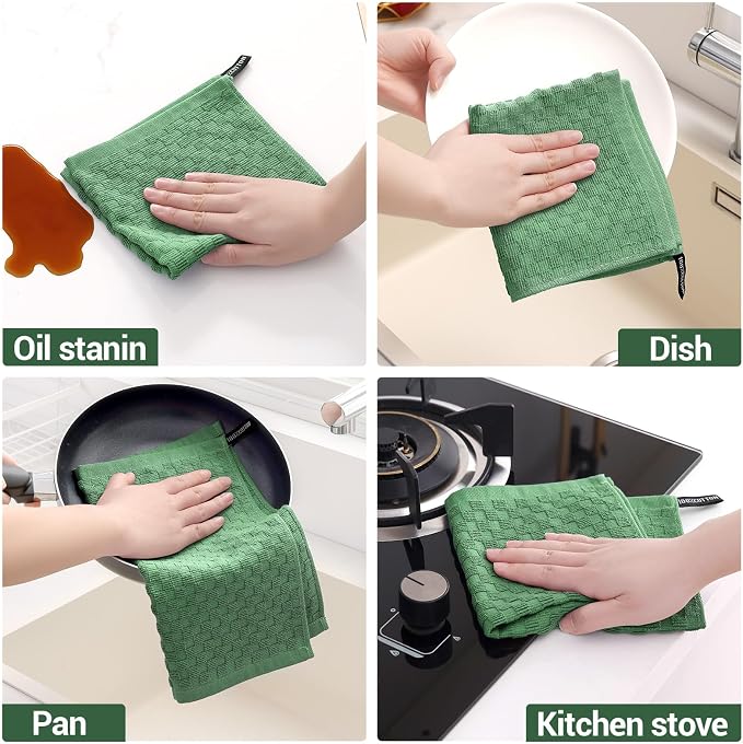 Homaxy 100% Cotton Terry Dish Cloths, 12"x12", 8-Pack, Grass Green | Ultra Soft Absorbent Dish Towels with Hanging Loop, Pineapple Grid Designed
