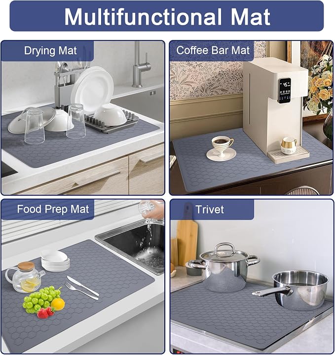 Stove Top Covers for Electric Stove - 28" x 20" Thickened Stove Cover, Heat Resistant Silicone Stove Top Protector, XL Dish Drying Mat for Kitchen, Ceramic Range & Glass Cooktop Protector Mat, Grey