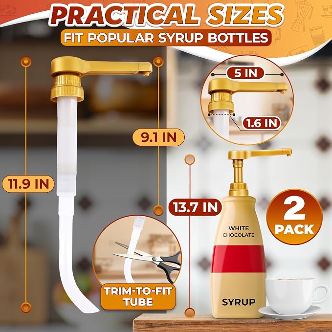 2 Pcs Sauce Pump Dispenser for Home Bar and Cafe | Compatible with Torani, DaVinci (64oz), and Ghirardelli (87-90oz) Bottles; 0.5 oz Each Press; Pump for Coffee Syrup Bottles