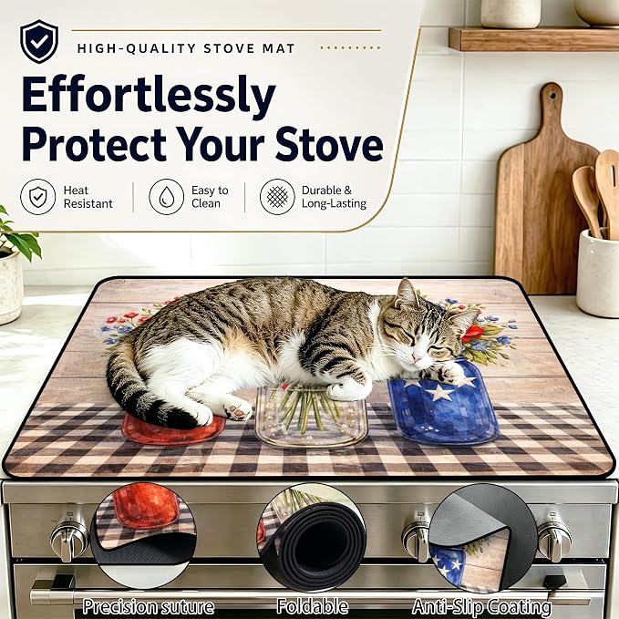 Patriotic Electric Stove Top Cover | Heat Resistant Glass Cooktop Protector for Kitchen Ceramic Countertops, Multiuse Stove Cover and Dish Drying Mat