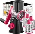 Geedel Rotary Cheese Grater Hand Crank, Cheese Shredder Vegetable Slicer | 3 Blades, 430 Stainless Steel, 12x Fast Cutting, Strong Suction Base, No BPA, Dishwasher Safe, for Cheese, Veggie, Nut