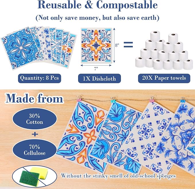 Lucomb Sedish Dishcloth (8 Pack-Geometric Pattern)