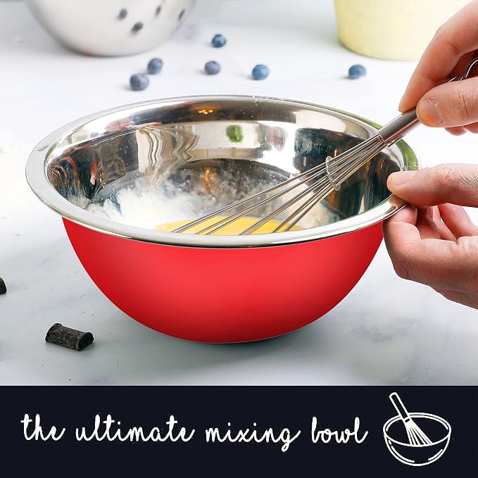 WHYSKO Stainless Steel Mixing Bowls Set, 5-Piece Meal Prep & Food Storage | .75, 1.5, 3, 4 & 5 Quart Metal Mixing Bowls Set for Prep, Serving, Baking & Food Storage, Ecofriendly, Dishwasher Safe, Red