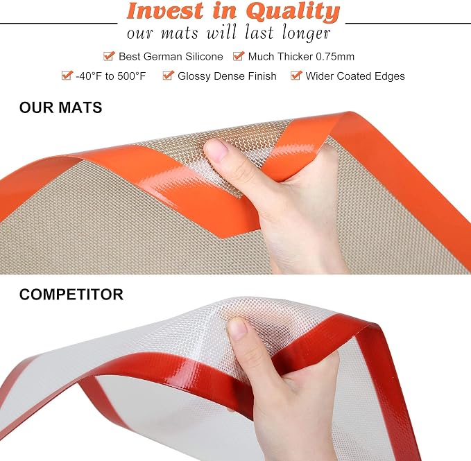 Best German Silicone Baking Mat, Half Sheet Baking Mat for Oven | Non Slip Silicone Baking Sheet, Non Stick Reusable, BPA Free, PFOA Free, Non-toxic, Dishwasher Safe