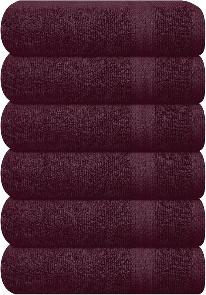 GLAMBURG Ultra Soft 6-Piece Hand Towel Set 16x28-100% Ringspun Cotton - Durable & Highly Absorbent Hand Towels - Ideal for use in Bathroom, Kitchen, Gym, Spa & General Cleaning - Burgundy