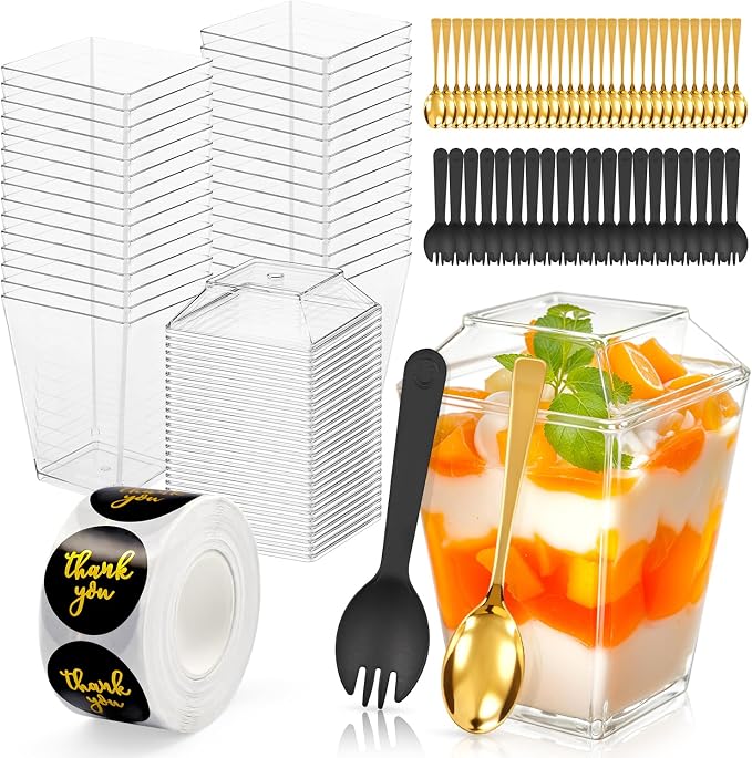 110 Pcs 5oz Clear Plastic Dessert Cups with Lids & Spoons – BPA-Free Appetizer & Parfait Cups for Pudding, Mousse, Jello, Yogurt Reusable & Disposable