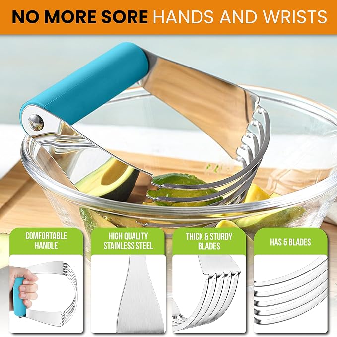 Spring Chef Large Dough Blender For Baking - Durable Pastry Blender - Teal | Heavy Duty Dough Mixer Hand Tool w/ Stainless Steel Blades, Professional Pastry Cutter Tool for Easy Mixing, Dishwasher Safe