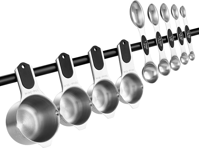 Spring Chef Magnetic Measuring Cups & Spoons Set of 9, Patented, Black | Stackable Stainless Steel Measuring Cups & Heavy Duty Metal Measuring Spoons with Levelers for Dry & Liquid Ingredients