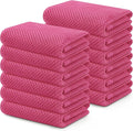 Kitinjoy 100% Cotton Waffle 12-Pack Kitchen Towels, 13" x 28", Hot Pink | Super Soft, Ultra-Absorbent, Fast Drying, lightweight, Quick Drying Kitchen Hand Towels