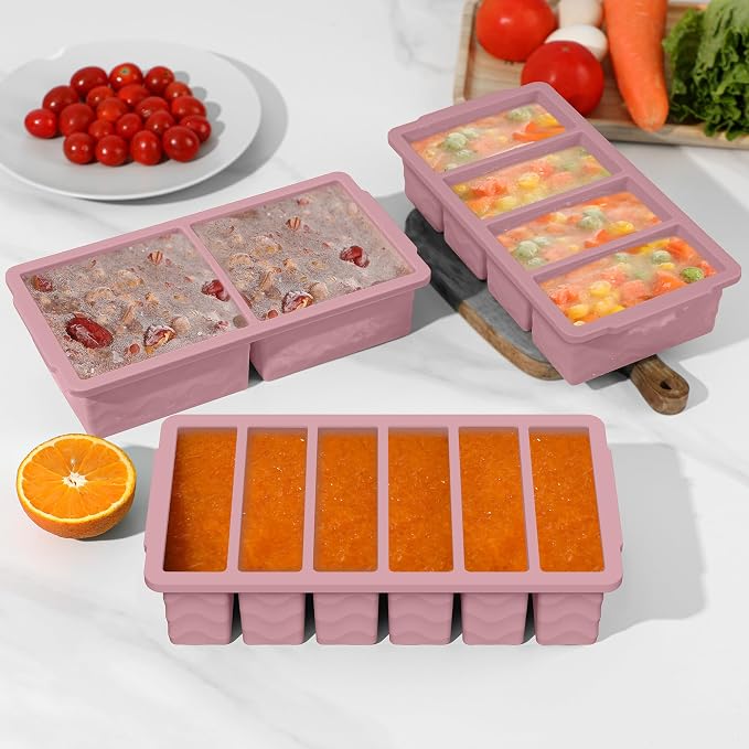 3-Pack Silicone Freezer Trays with Lid, Soup Freezer Container Molds | 2 Large 2-Cup, 4 Medium 1-Cup, 6 Small 1/2-Cup, BPA Free, Ice Cube Tray for Soup, Stews, Sauces, Meal Prep, Broth, Leftovers