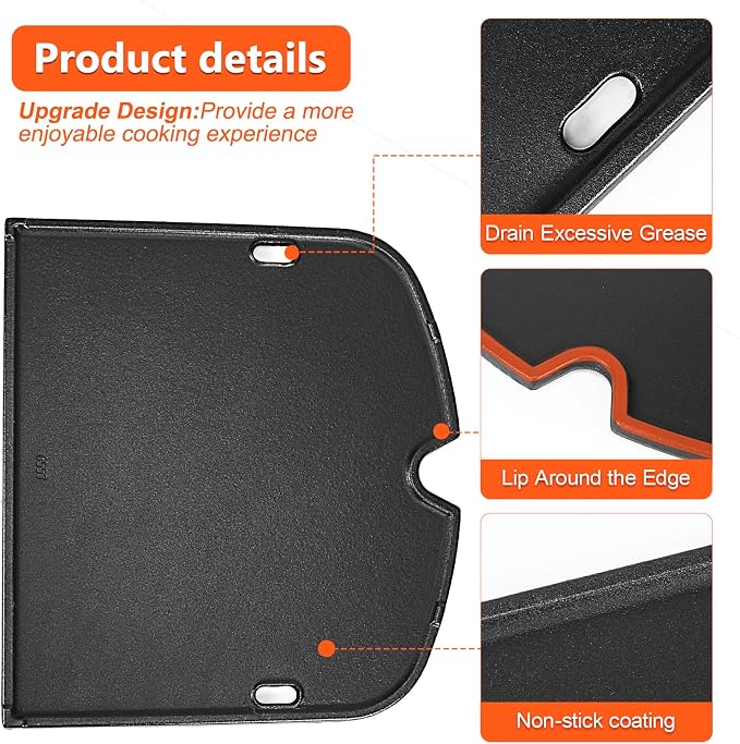 QuliMetal 7034 Cast Iron Griddle for Weber Traveler 9010001 Gas Grill | 13.57 x 12.42 inch cast iron cooking plate for Weber Traveler portable gas grills; replacement for Weber part 7034