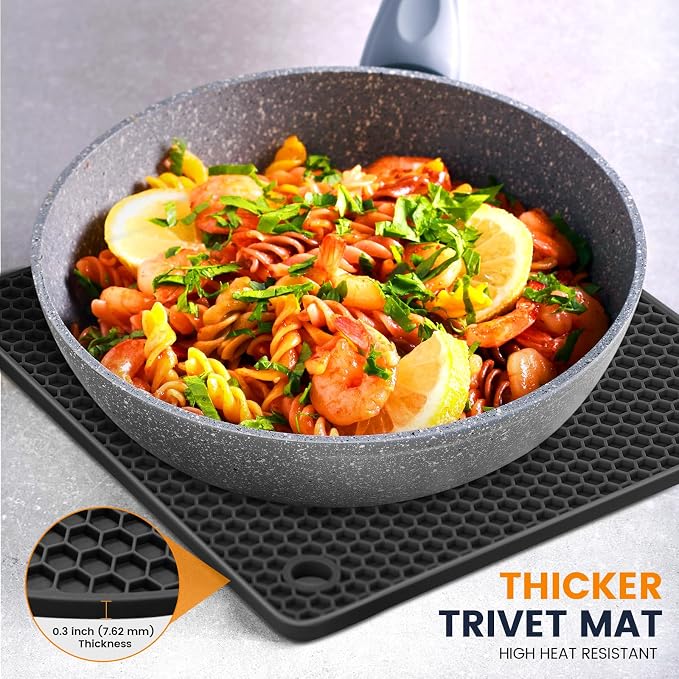 Silicone Trivet Mats 4 Heat Resistant Pot Holders Multipurpose Non-Slip Hot Pads for Kitchen Potholders, Drying mat, Jar Opener, Spoon Holder, Coaster(Black)