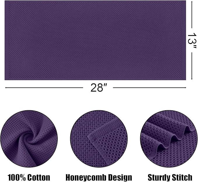 Kitinjoy 100% Cotton Waffle 4-Pack Kitchen Towels, 13" x 28", Eggplant | Super Soft, Ultra-Absorbent, Fast Drying, lightweight, Quick Drying Kitchen Hand Towels