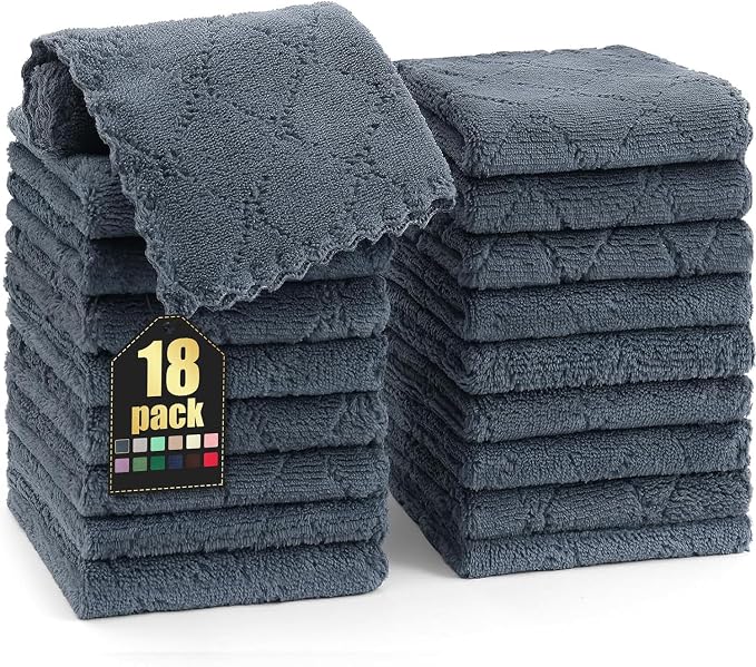 Homaxy 18 Pack Super Soft Absorbent Dish Cloths, 10" x 10", Dark Grey | Coral Velvet, Nonstick Oil Fast Drying Microfiber Cleaning Cloth, No Lint Household Dishcloths