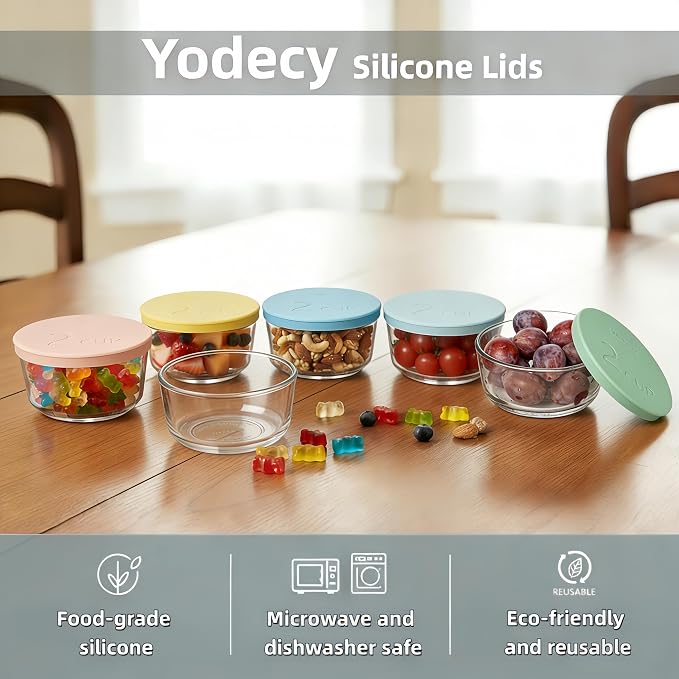 Yodecy Silicone Bowl Lids fit Pyrex Glass Bowls 7200-PC 2 Cup, fit Anchor Hocking Glass Bowls 7200-PC 2 Cup,Replacement Lids 4.76in/12.1cm(4 Pack Pastel Pink)