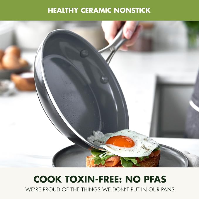 GreenPan Swift Healthy Ceramic Nonstick, 8" and 10" Frying Pan Skillet Set, Stainless Steel Handles, PFAS-Free, Dishwasher Safe, Oven Safe, Black