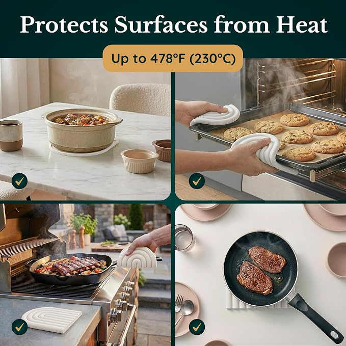 Silicone Trivets for Hot Dishes, Heat-Resistant, Non-Slip Pot Holders for Kitchen & Coasters Durable Hot Pads for Pots, Pans, Baking Dishes & Kitchen Appliances Set of 2 Creamy White