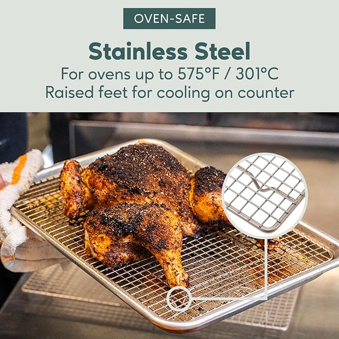 Cooling & Baking Rack Set - 8.5'' x 12'' - Set of 2 | 100% Stainless Steel, Oven-Safe, Dishwasher-Safe, Heavy Duty Tight-Wire, Set of 2, Quater Sheet Pan Cooling Racks, Easy Clean
