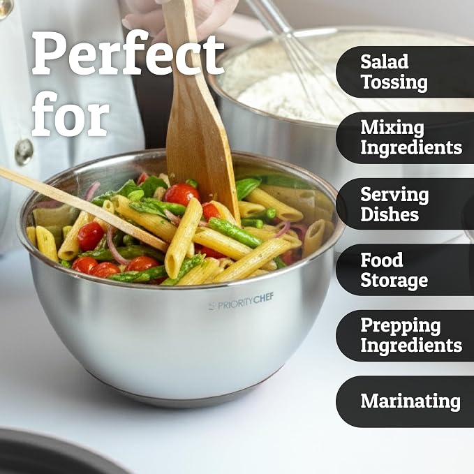 Stainless Steel Mixing Bowls with Lids Set, Metal Nesting Bowls with Airtight Lids, Graters, Non-Slip Base & Measurement Marks, Includes Utensil Set for Prep, Baking & Storage, Grey