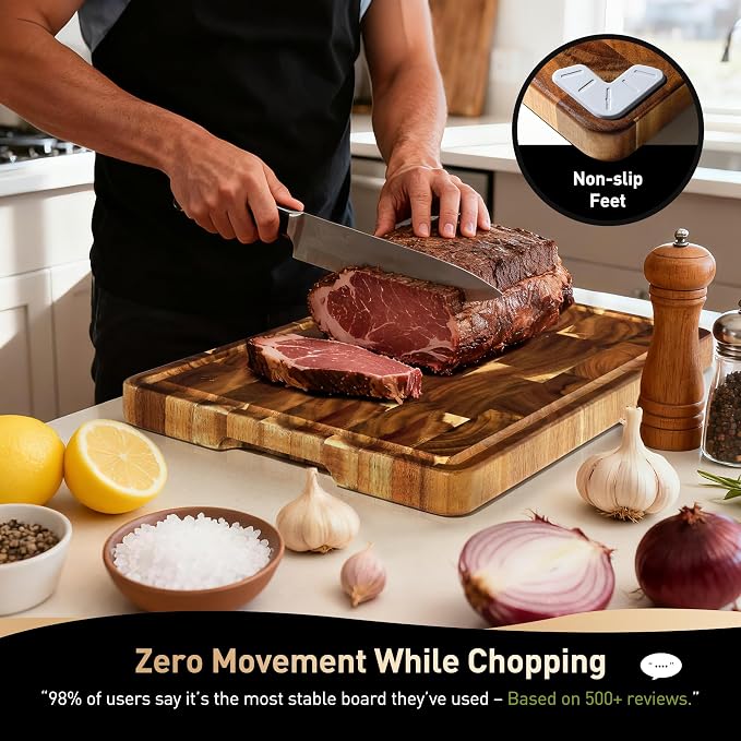 Extra Large End Grain Cutting Board for Kitchen with Non-slip Feet, Acacia Wood Heavy Duty Checkered Cutting Board Handcrafted Luxury Chopping Board for Cheese and Vegetables Housewarming Gift
