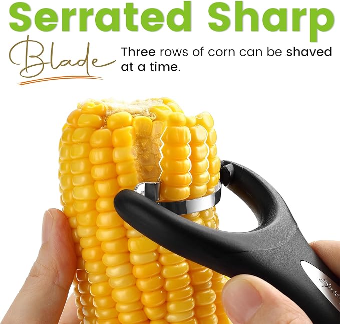 Spring Chef Stainless Steel Corn Peeler, Corn on the Cob Stripper Tool, 2Pk | Durable Corn Kernel Remover Tool with Ergonomic Handle – Easy to Use Kernel Cutter - Dishwasher Safe Corn Cutter, Black