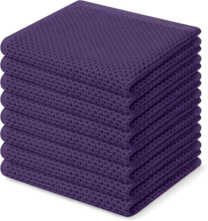 Homaxy 100% Cotton Waffle Weave Kitchen Dish Cloths 8-Pack, Eggplant | 12 x 12 Inches, Ultra Soft Absorbent Dish Towels, Quick Drying Dish Rags with Hanging Loop