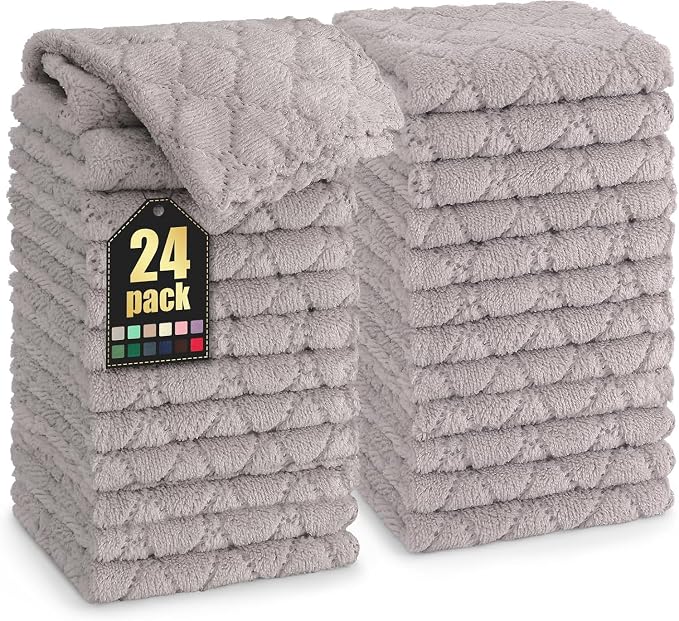 Homaxy 24 Pack Super Soft & Absorbent Dish Cloths, 10" x 10", Grey | Coral Velvet, Nonstick Oil Fast Drying Microfiber Cleaning Cloth, No Lint Household Dishcloths