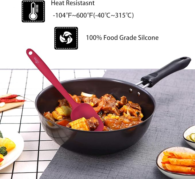 HOTEC Heat Resistant 600℉ BPA-Free Silicone Rubber Spatula Set, Kithchen Cooking Spatulas, Baking, Mixing, for Non Stick Cookware, Dishwasher Safe, Red Set of 5