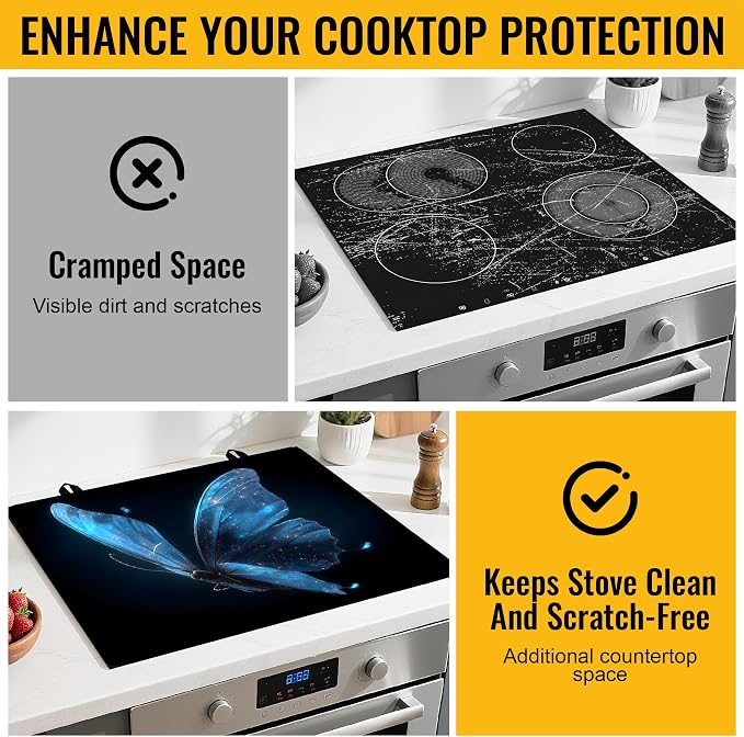 NYZE Electric Stove Top Cover Blue Butterfly, Heat Resistant Protector | Extra Counter Space
