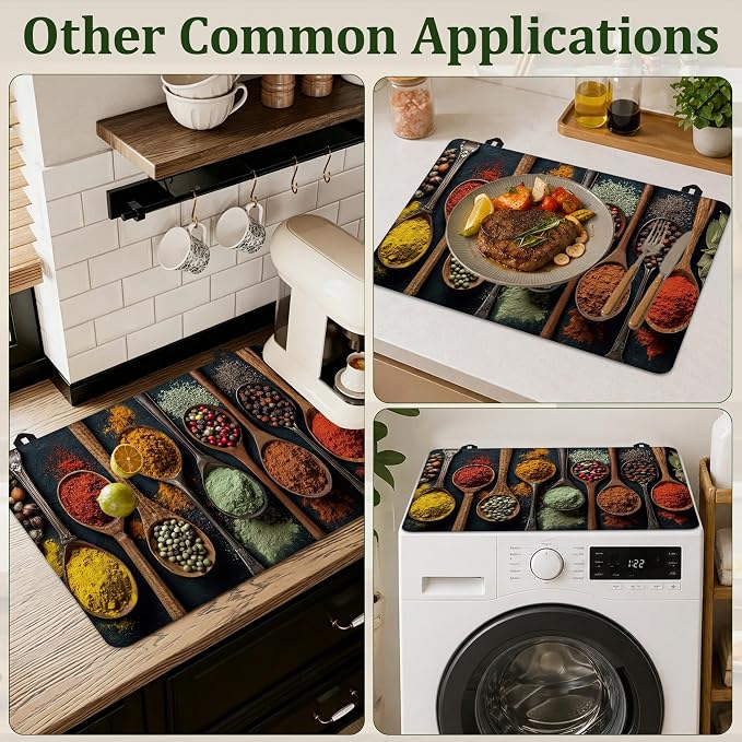 Colourful Various Herbs Electric Stove Top Cover Protector,Spices Glass Flat Top Stove Mat,Heat-Resistant Oven Induction Cooktop Mat for Ceramic Countertop Mats Dish Drying Mat
