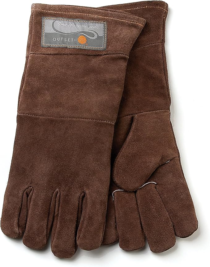 Outset Leather Grill Gloves, Set of 2 Brown Leather BBQ Gloves | Leather Keeps Your Hands Safe From The Heat | Great For The Grill, Griddle, Campfire & Oven | 1 Size Fits All BBQ Gloves