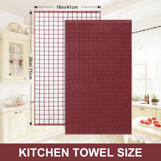 Homaxy Large Premium Cotton Kitchen Towels 16"x 28", 4 Pack, Rust | Natural Ring Spun 390 GSM Dish Towels, Super Absorbent Terry Kitchen Hand Towels, Soft Tea Towels with Hanging Loop