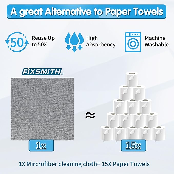 Shop Towels, Pack of 150, Grey Microfiber Cleaning Cloth Bulk, Microfiber Towels for Cars, All-Purpose Absorbent Cleaning Rags, Dust Cloth for Automotive, Mechanic, Garage, 11.5 x 11.5 inch