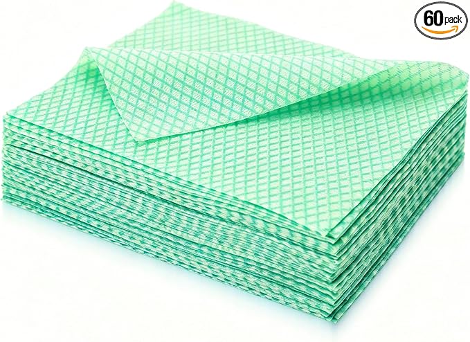 60Pack Disposable Dish Cloths for Kitchen,13.8x15.7 Cleaning Wipes | Disposable Cleaning Cloths, Daily Cleaning Towel for Bathroom, Office (Blue)