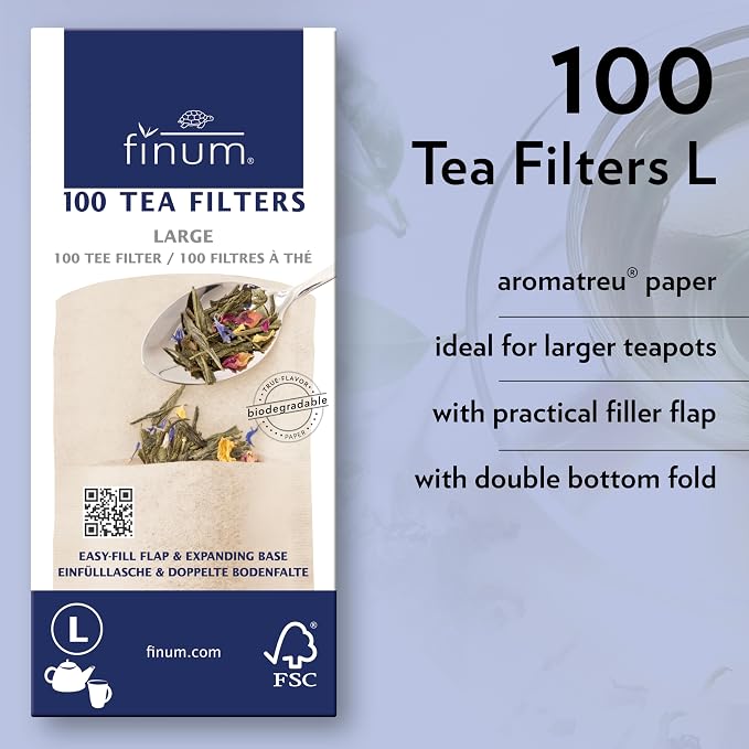 Finum Disposable Paper Tea Filter Bags for Loose Tea, Brown, Large, 100 Count