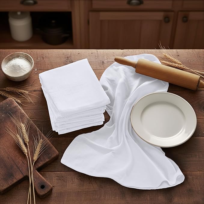 Utopia Kitchen White Flour Sack Towels [6 Pack - 28 x 28 Inch] 100% Cotton | Tea Towels for Cleaning & Drying - Highly Absorbent Kitchen Dish Cloth