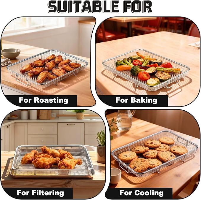 P&P CHEF 11.8 Inch Air Fryer Basket for Oven, Air Fryer Rack, 1 Piece | Food-grade Stainless Steel Air Fryer Accessories for Frying Cooking Baking Roasting, Ideal for Fried Food, Dishwasher Safe