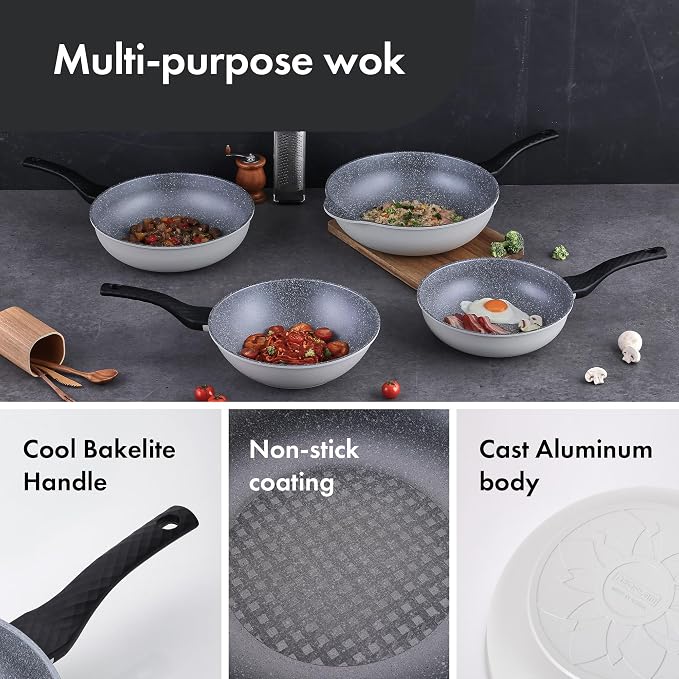 Neoflam Cast Aluminum Nonstick Large Wok – Lightweight & Durable Stir Fry Pan, Heakthy Non Stick Coating, Easy to Clean, Dishwasher Safe, PFOA, PFAS Free, Stay-Cool Handle, Made in Korea (12.5", 32cm)