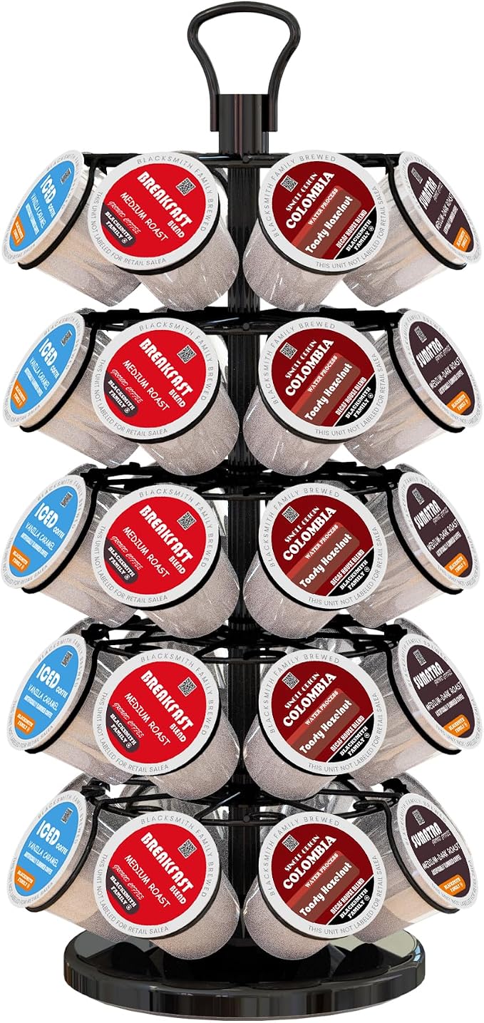 K Cup Holder 40 Pods Capacity, Coffee Pods Holder Storage Organizer Stand | K Cup Carousel, 360°Rotating K Cup Organizer, Easy-Grip Top Handle,Space-Saving for Countertop, K Cups Holder Easy Assembly