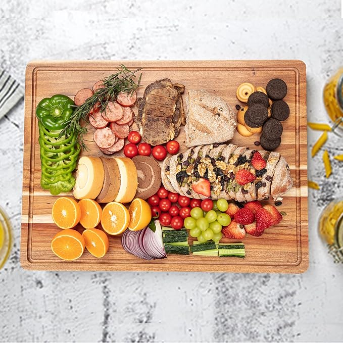 GAOMON 20 x 15 In Extra Large Acacia Wood Cutting Board, 1.5" Thick Kitchen Cutting Boards with Handle & Juice Groove, Butcher Block, Wooden Carving Board for Meat and Chopping Vegetables